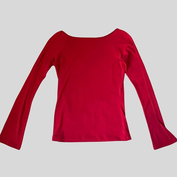 Moda International Red Long Sleeve Top with Rhinestone Necklace Detail – Size XS - Picture 4 of 5